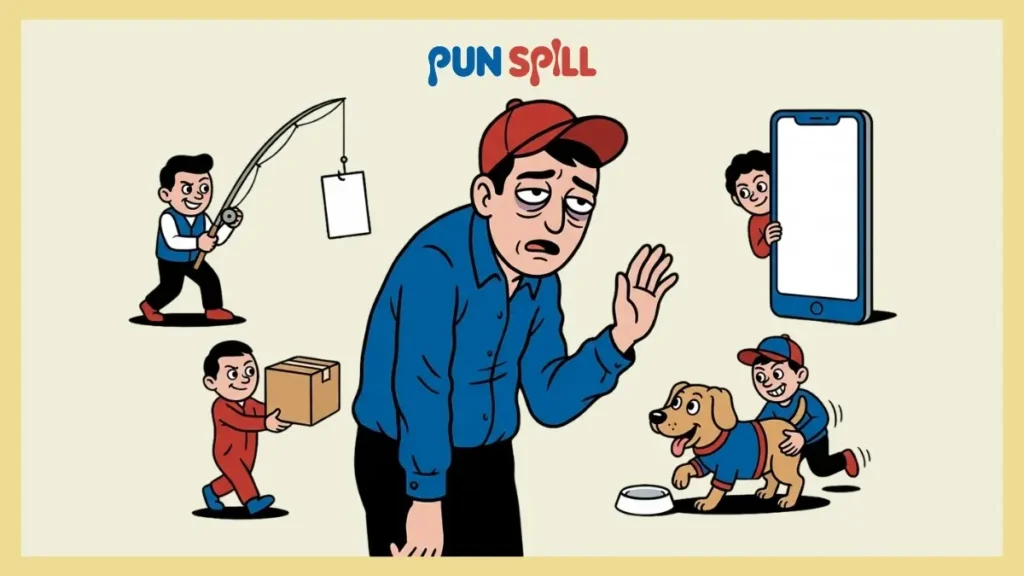 Candice joke illustration showing a confused person surrounded by absurd prank traps representing similar bait-and-switch jokes