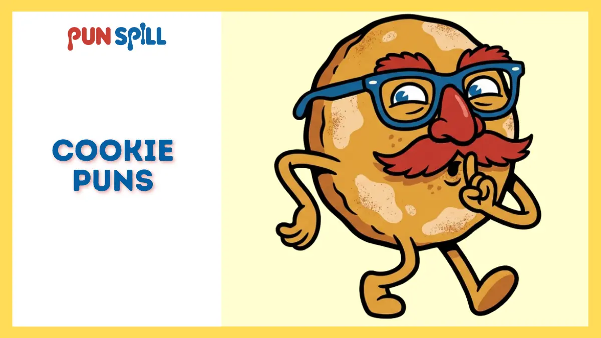 A suspicious cookie wearing a fake mustache and glasses, creeping away to ruin a group chat.