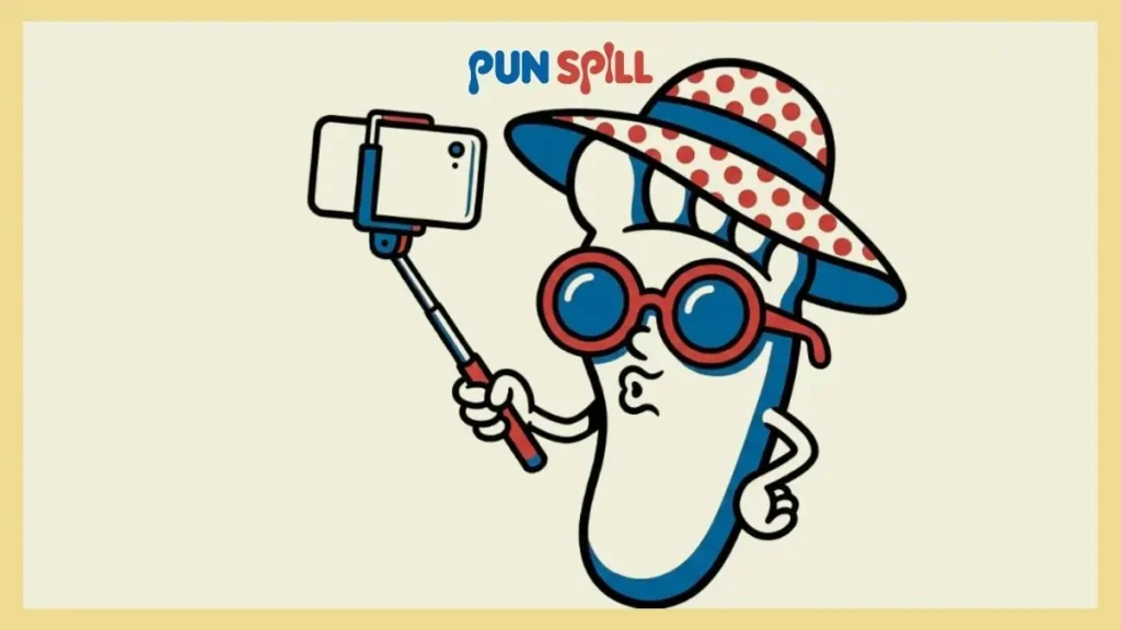 A tourist foot taking a selfie to represent foot pun captions for travel photos.