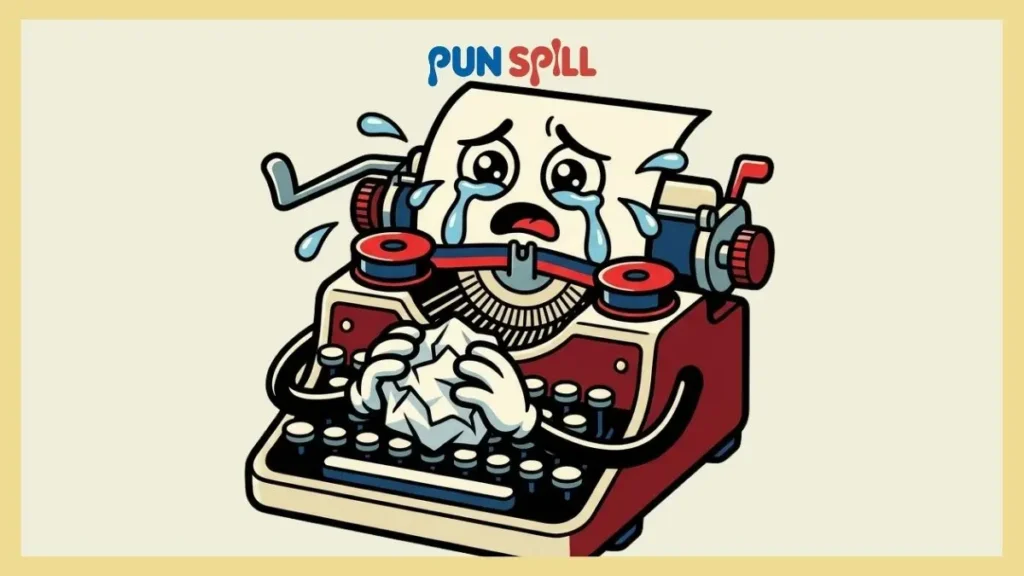 A panicked typewriter weeping over a crumpled piece of paper.