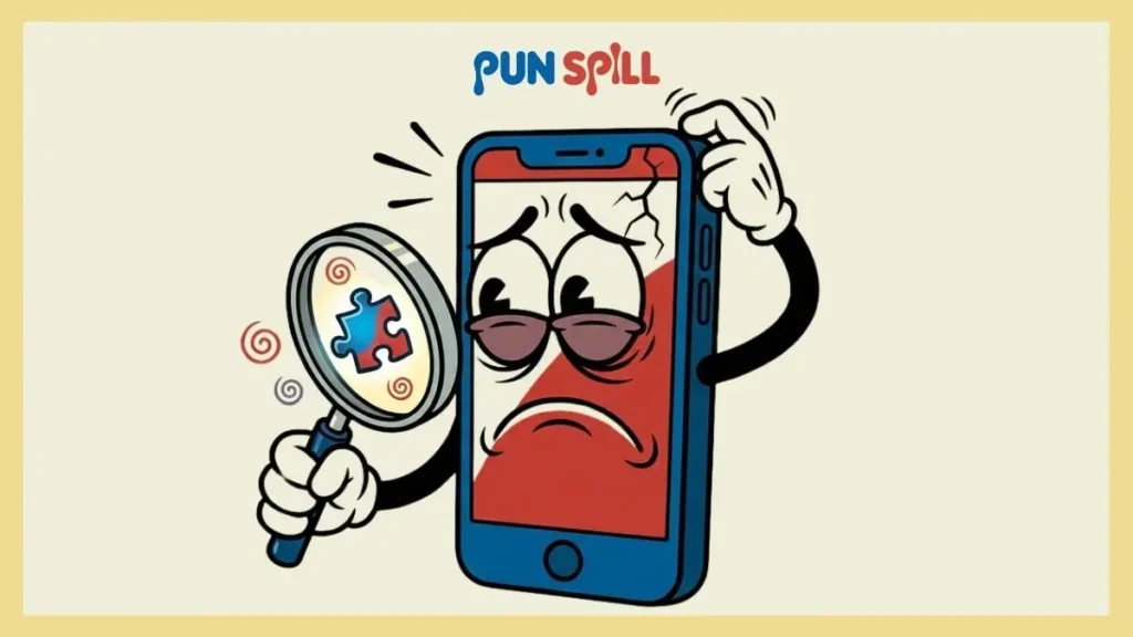 An exhausted cartoon smartphone holding a magnifying glass to figure out the sigma meaning slang.