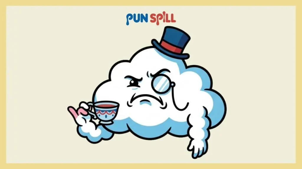 A snobby, upper-class cartoon cloud wearing a monocle representing high-altitude cloud humor.