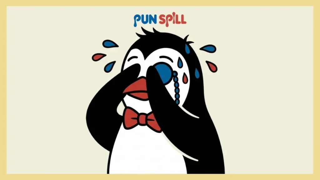 An exhausted penguin covering its eyes in deep regret after hearing too many terrible penguin puns.