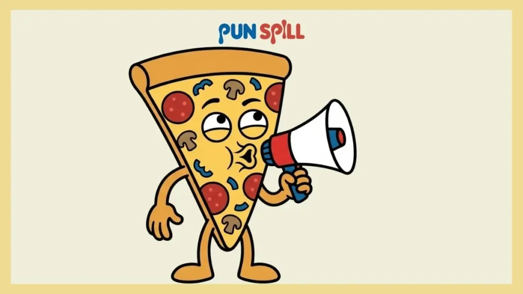 An anthropomorphic pizza slice rolling its eyes with a megaphone to call someone out for aura farming.