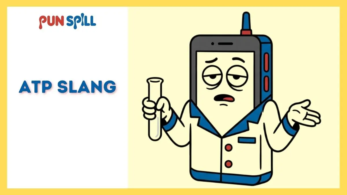 An exhausted smartphone wearing a lab coat holding a test tube, representing the ATP meaning in texting and biology.