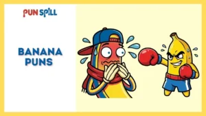 A panicked cartoon banana covering its mouth to represent awkward banana one-liners.