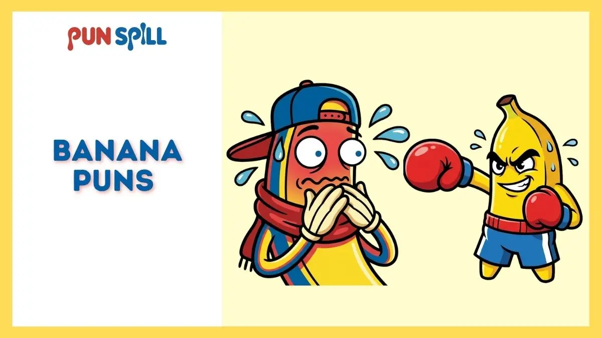 A panicked cartoon banana covering its mouth to represent awkward banana one-liners.