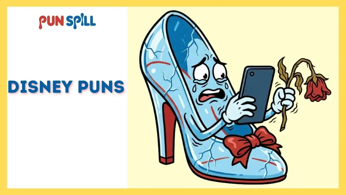 A desperate glass slipper staring at a blank phone, depicting rejected Disney puns and pick-up lines.
