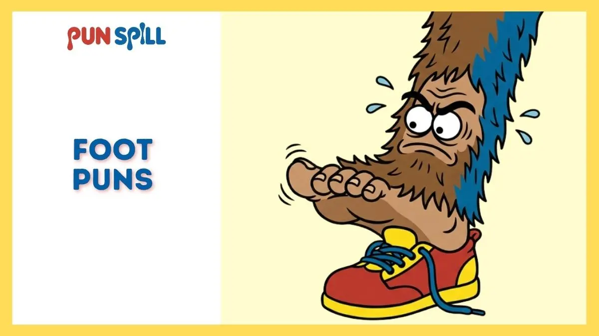 An enormous hairy sasquatch foot squeezing into a tiny sneaker for big foot puns.