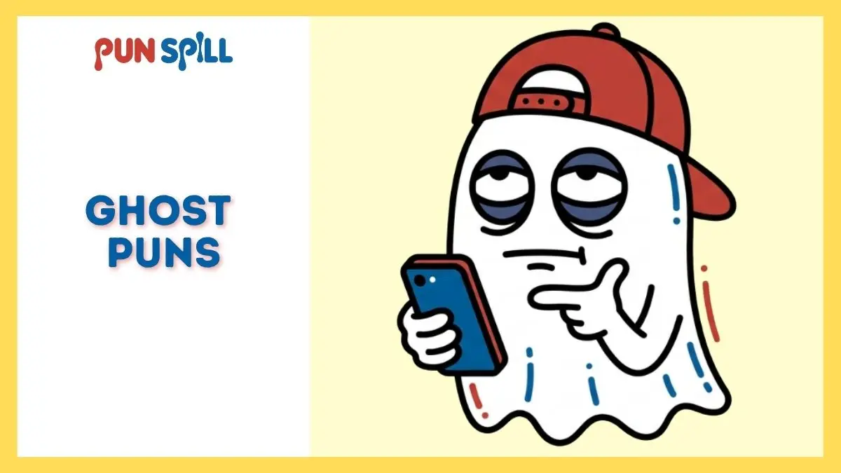 An exhausted cartoon ghost rolling its eyes while looking at a blank smartphone, representing sarcastic ghosting jokes.