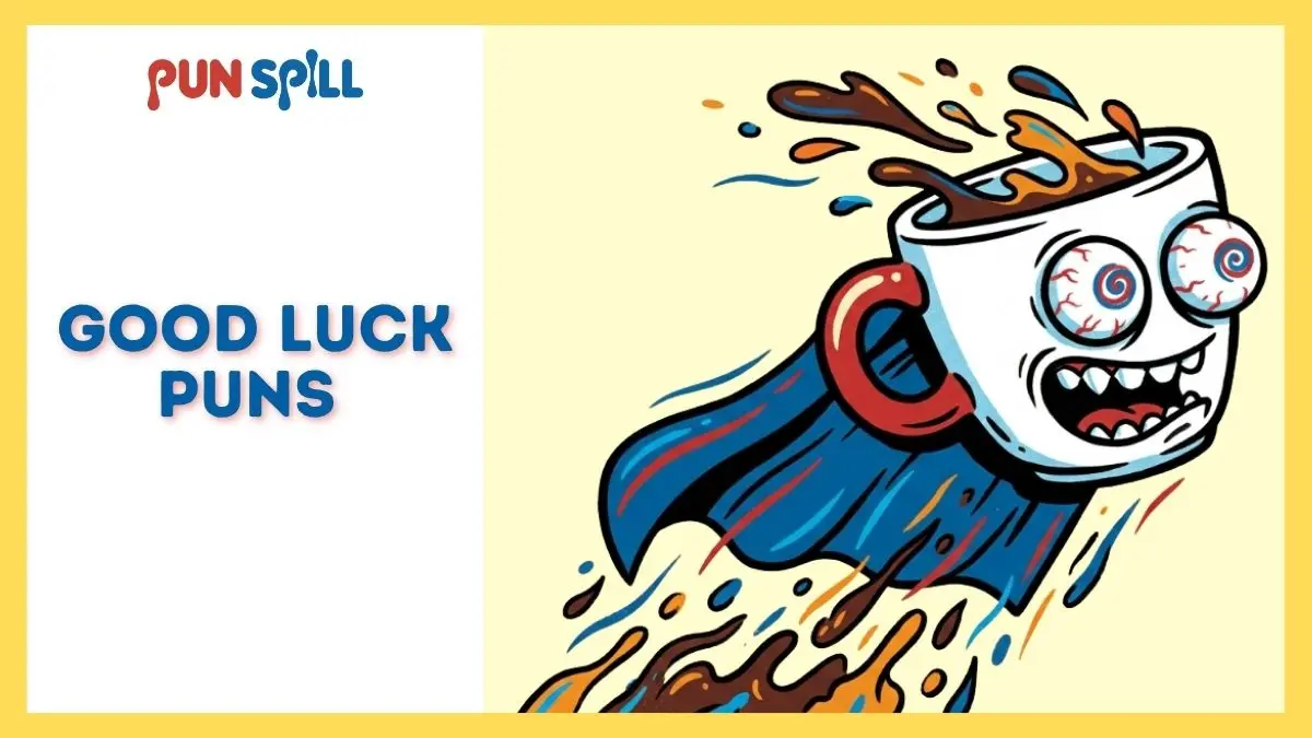 A hyperactive cartoon espresso cup blasting off like a rocket to give a quick boost of good luck puns.