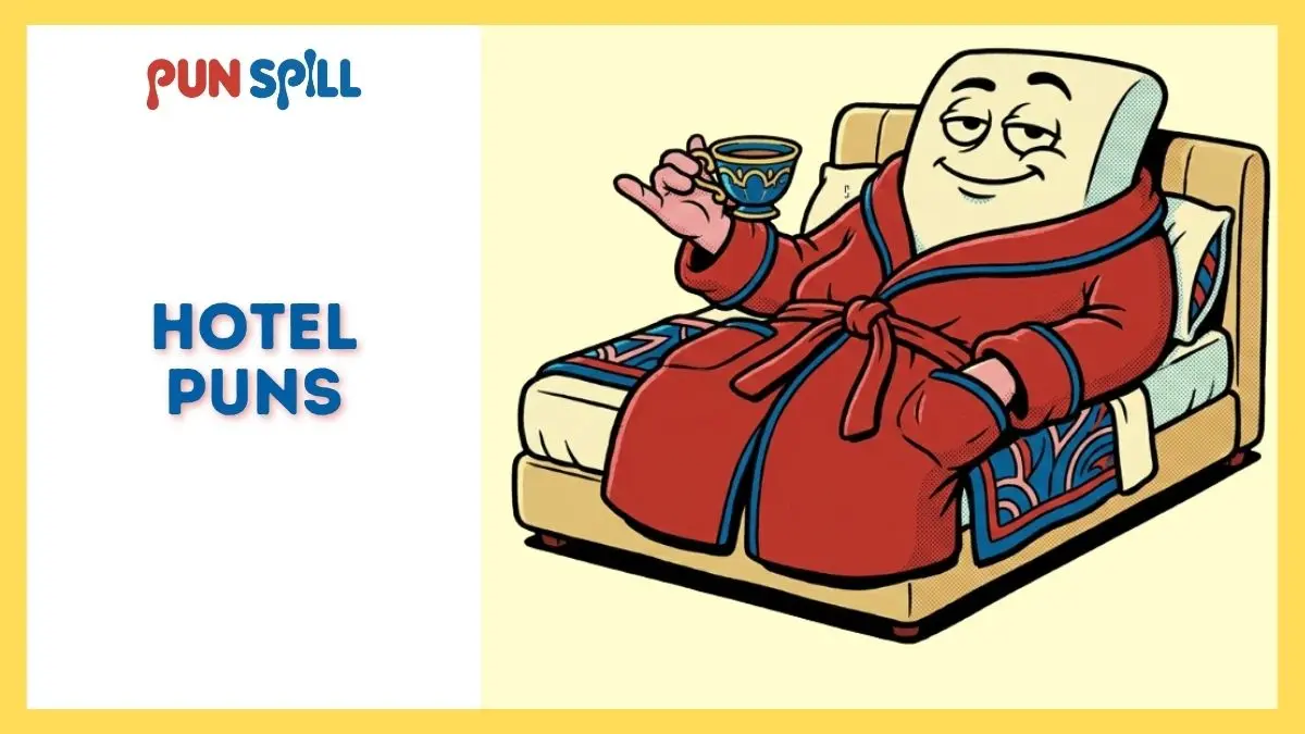 A smug anthropomorphic hotel bed wearing a bathrobe, representing funny hotel puns and a suite stay.