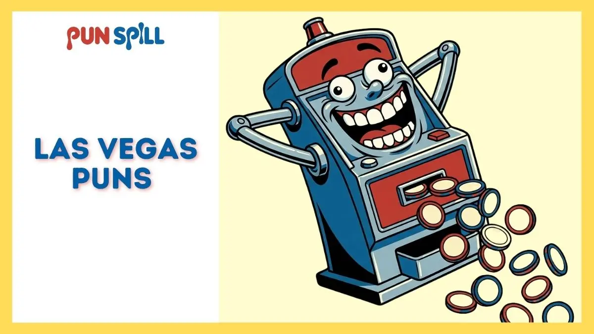 A hysterical slot machine spitting out chips for Las Vegas puns and one-liners