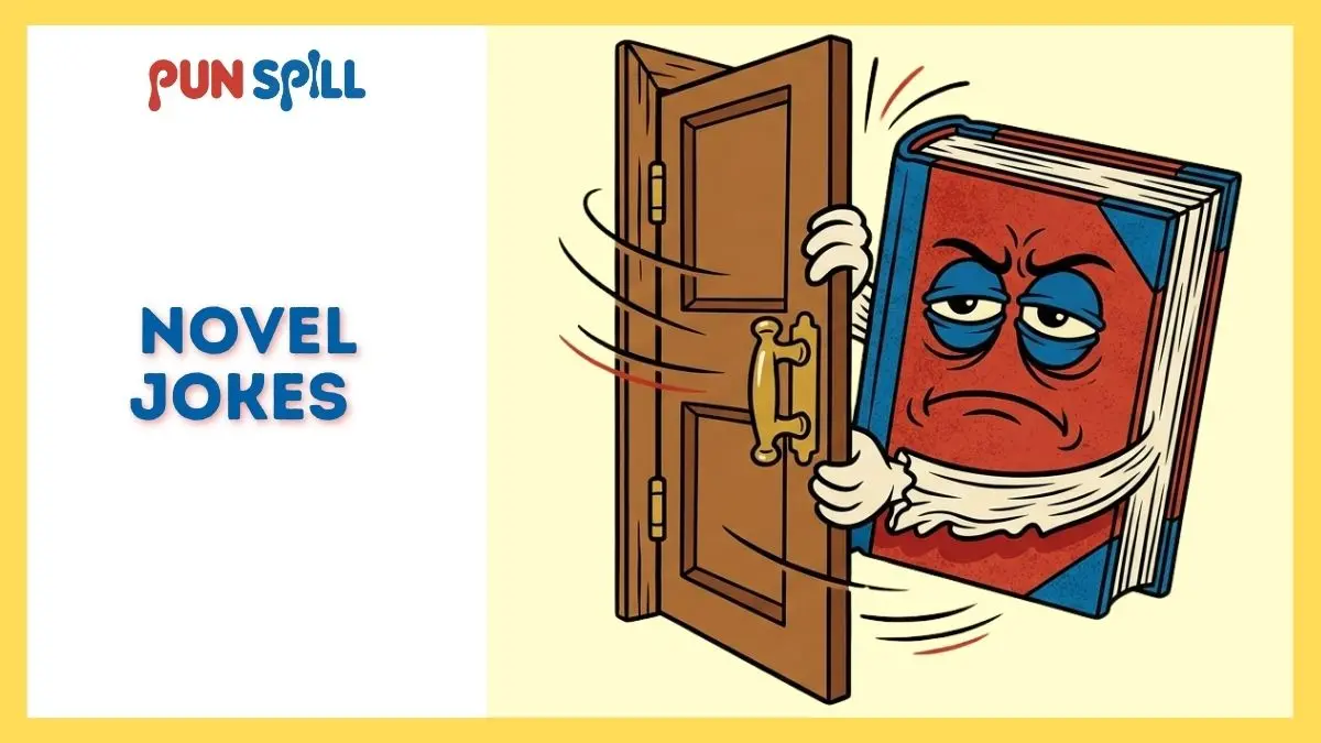 An exhausted book with heavy eye bags slamming a door shut to avoid going outside.