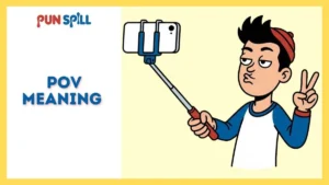 A clueless character holding a selfie stick backwards, illustrating the wrong way to use the POV meaning format.