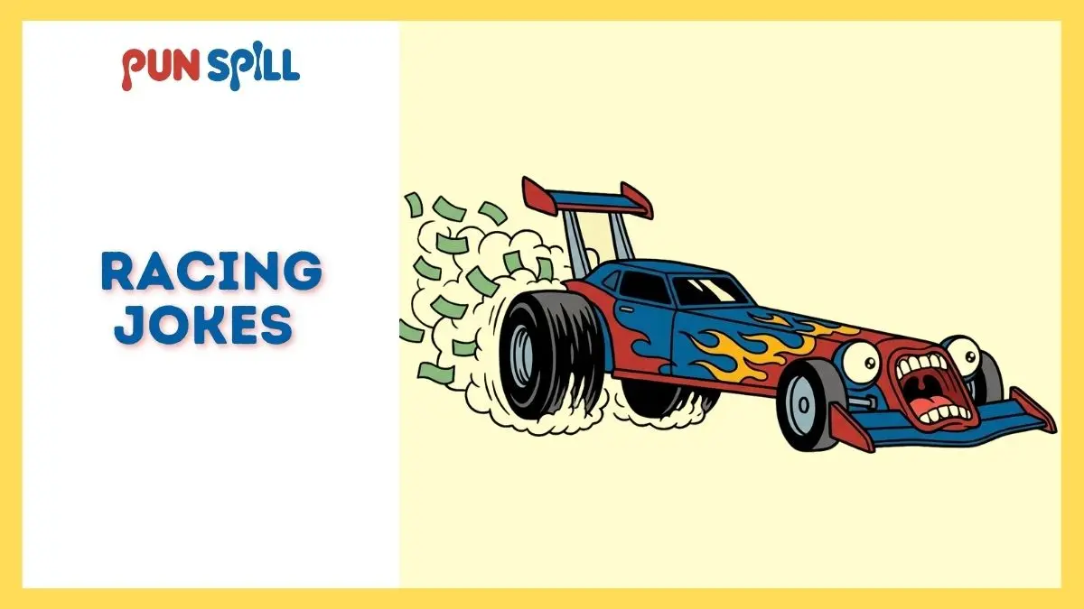A terrified dragster throwing blank money from its tires for drag racing jokes.