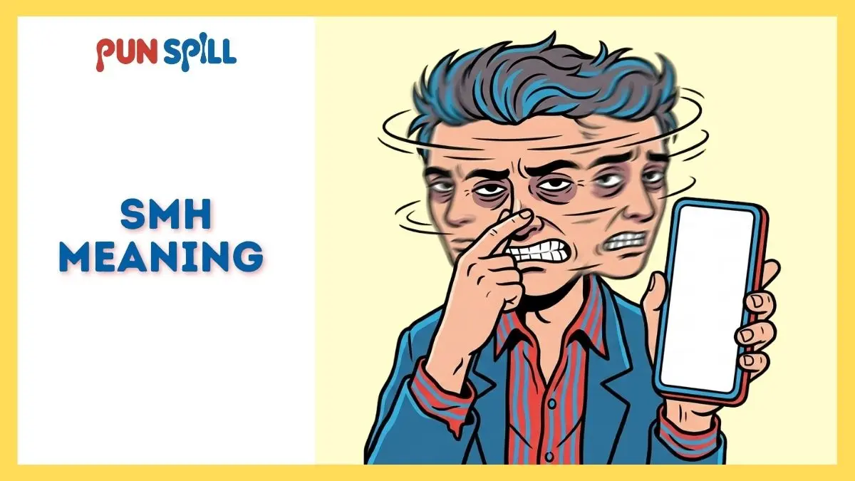 An illustrated character shaking their head in extreme disappointment while holding a smartphone, representing the SMH meaning in texts.