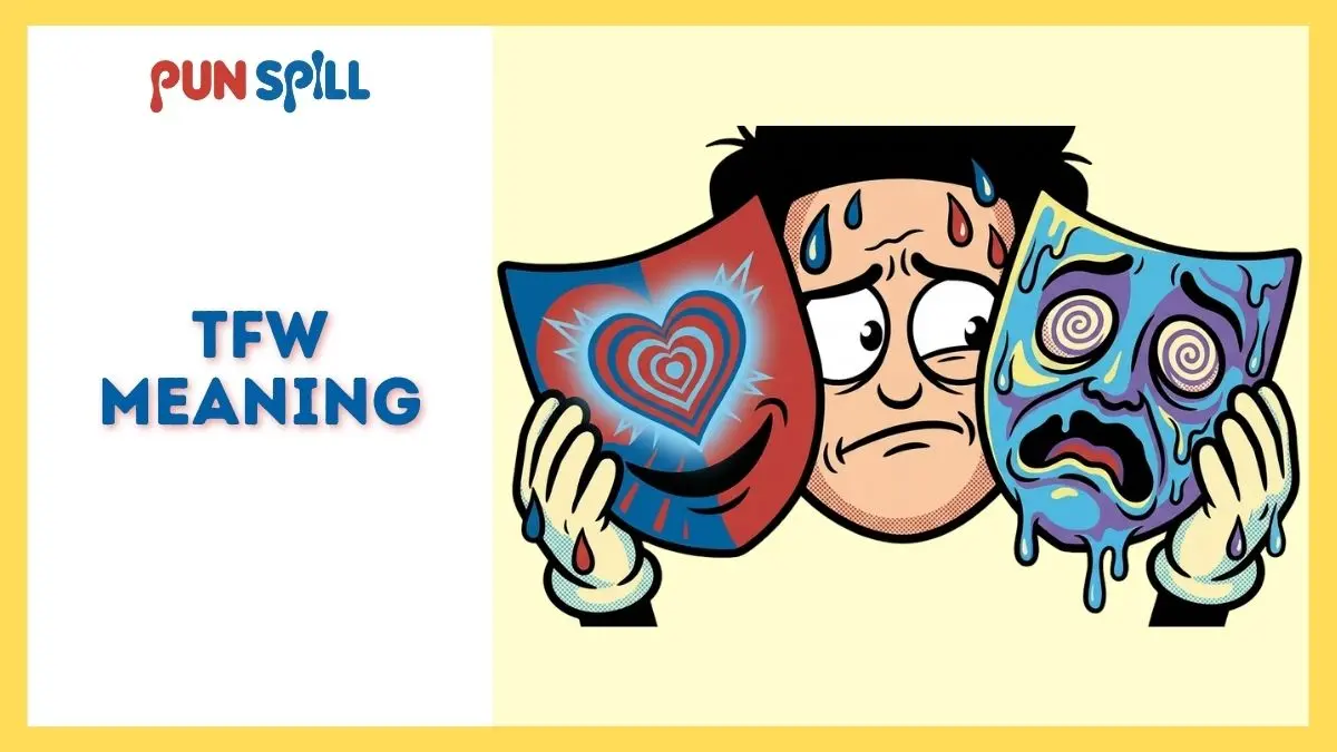 A confused character holding two distinct theatrical masks, visualizing the difference between the TFW meaning and MFW.