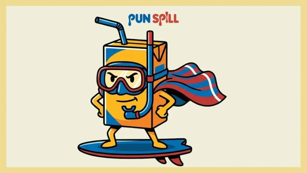 A brave juice box wearing a snorkel mask and beach towel cape