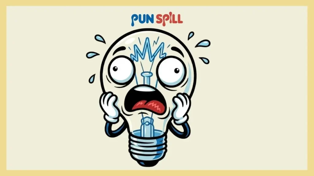 An anthropomorphic lightbulb looking completely electrified and terrified, representing electrical engineer puns.
