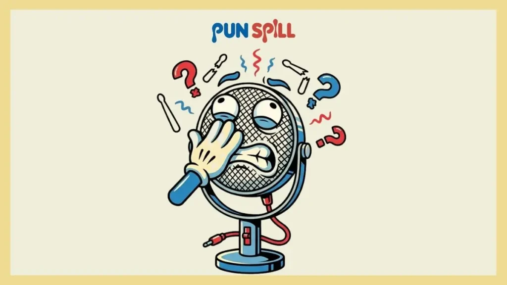 A cartoon comedy microphone rolling its eyes and facepalming in physical pain over a bad joke.