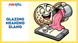 An overly enthusiastic donut character aggressively pouring a bucket of sweet glaze onto an annoyed smartphone, visually explaining the glazing meaning slang.