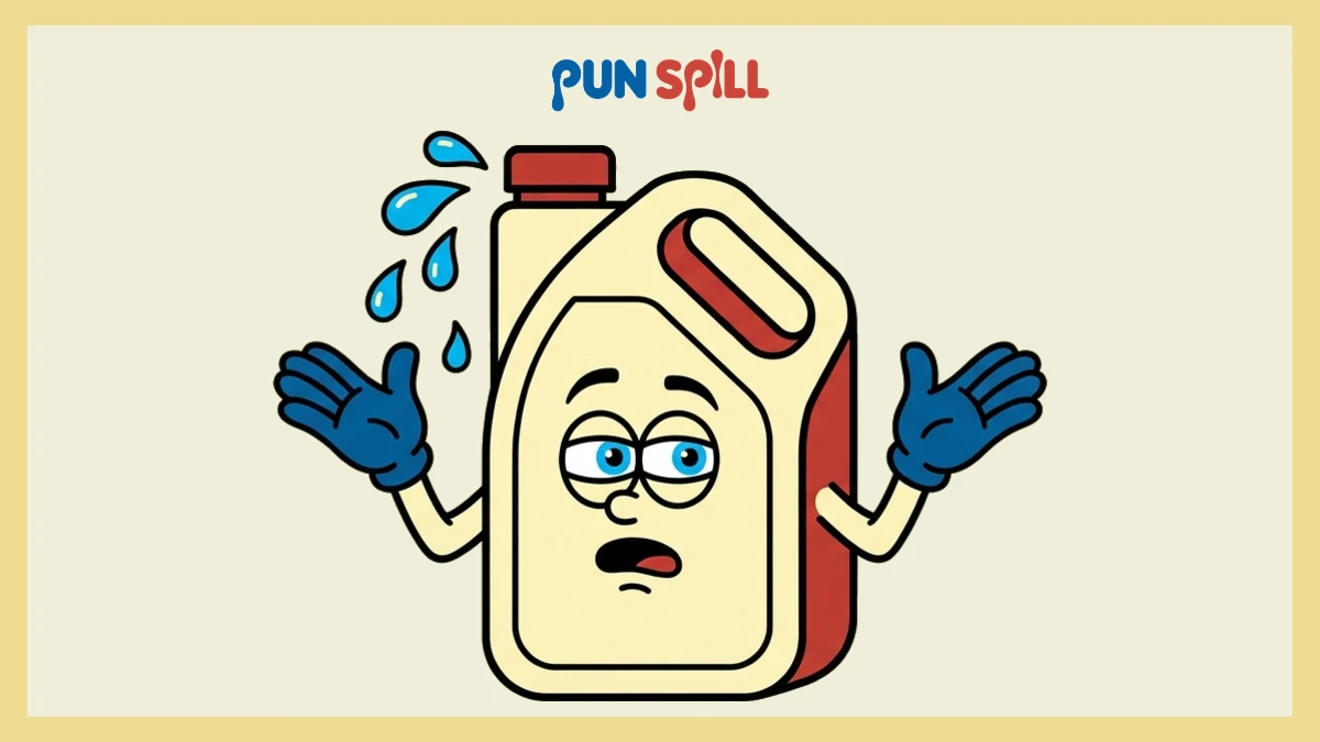 A confused cartoon fluid bottle shrugging its shoulders, illustrating apprentice pranks and blinker fluid mechanic jokes.