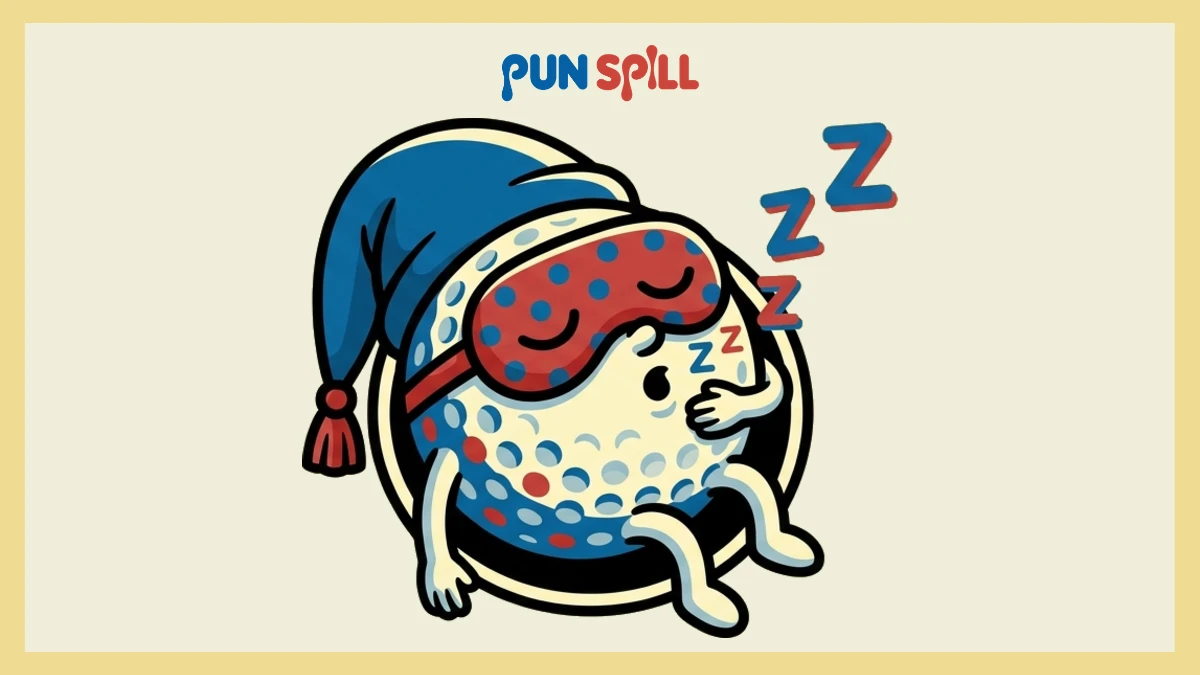 A golf ball wearing a sleep mask and snoring in a bunker representing golf retirement puns.