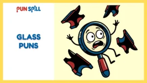 A terrified magnifying glass character frantically trying to catch falling anvils to represent hilarious glass puns.