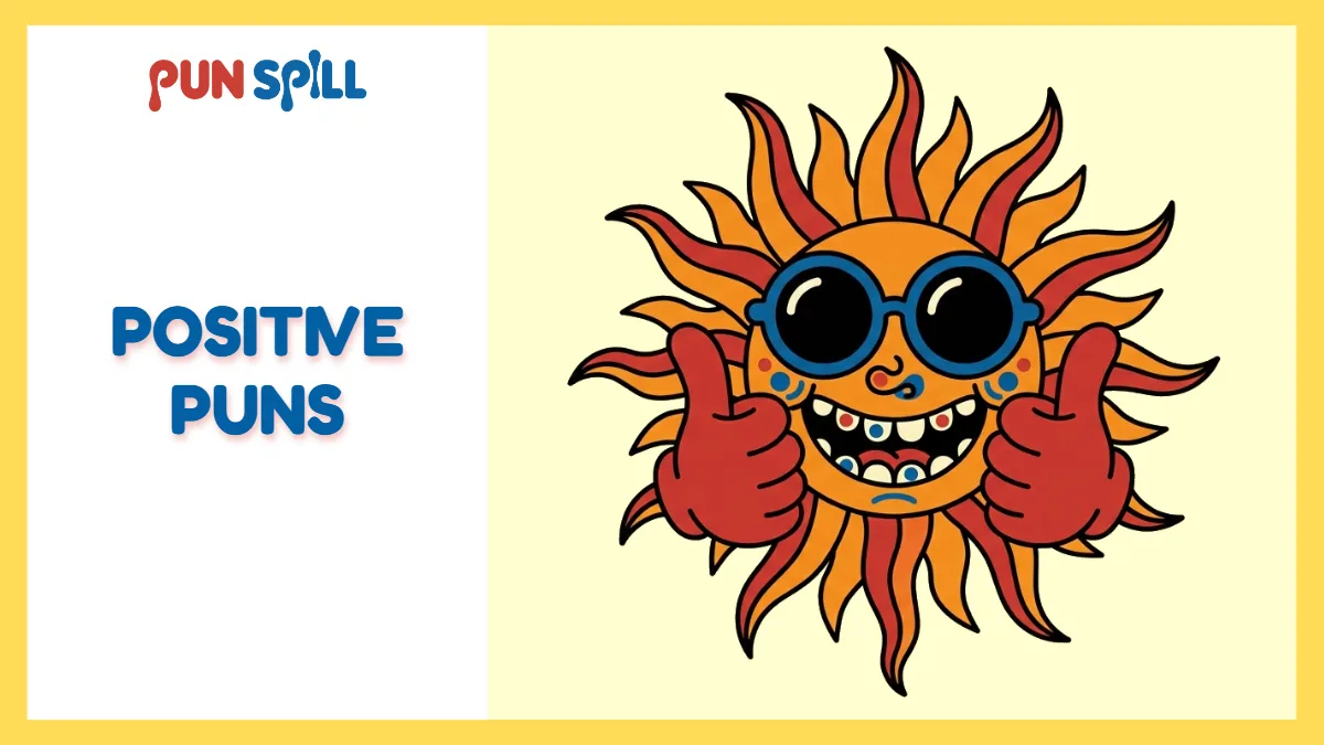 A cartoon sun wearing sunglasses and giving a thumbs up, representing positive puns to cure existential dread.